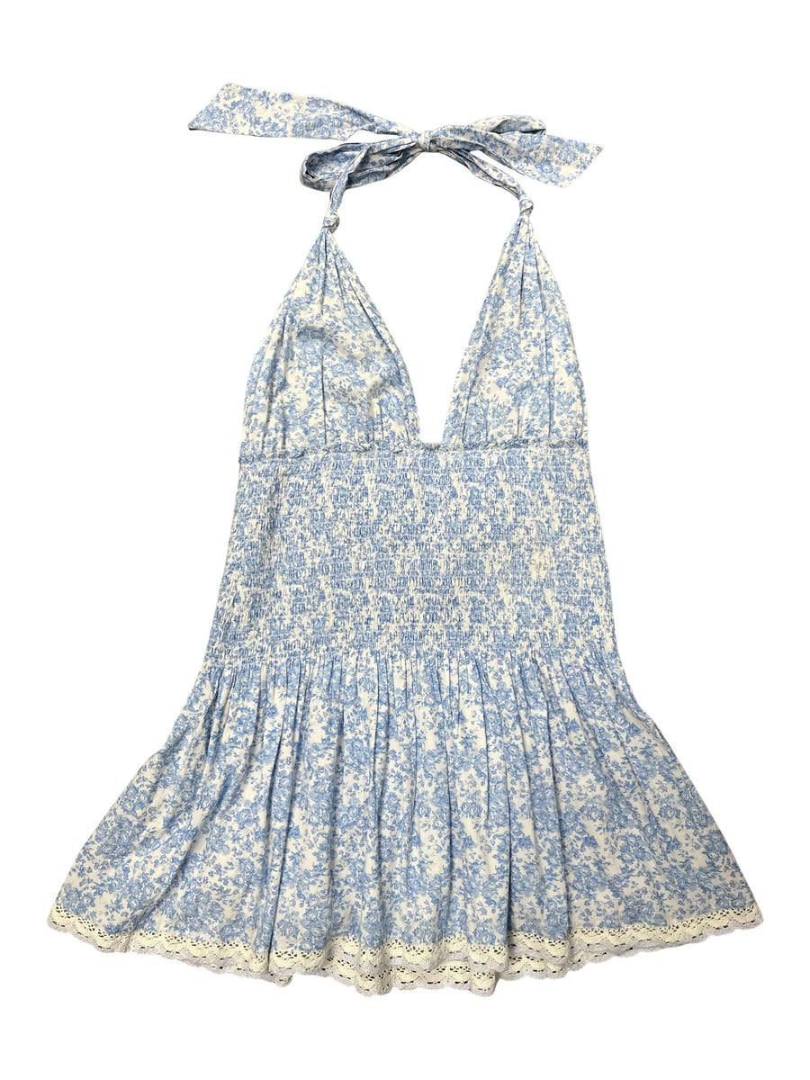 luisetta halter dress LoveShackFancy Luisetta Halter Dress in Spa Blue