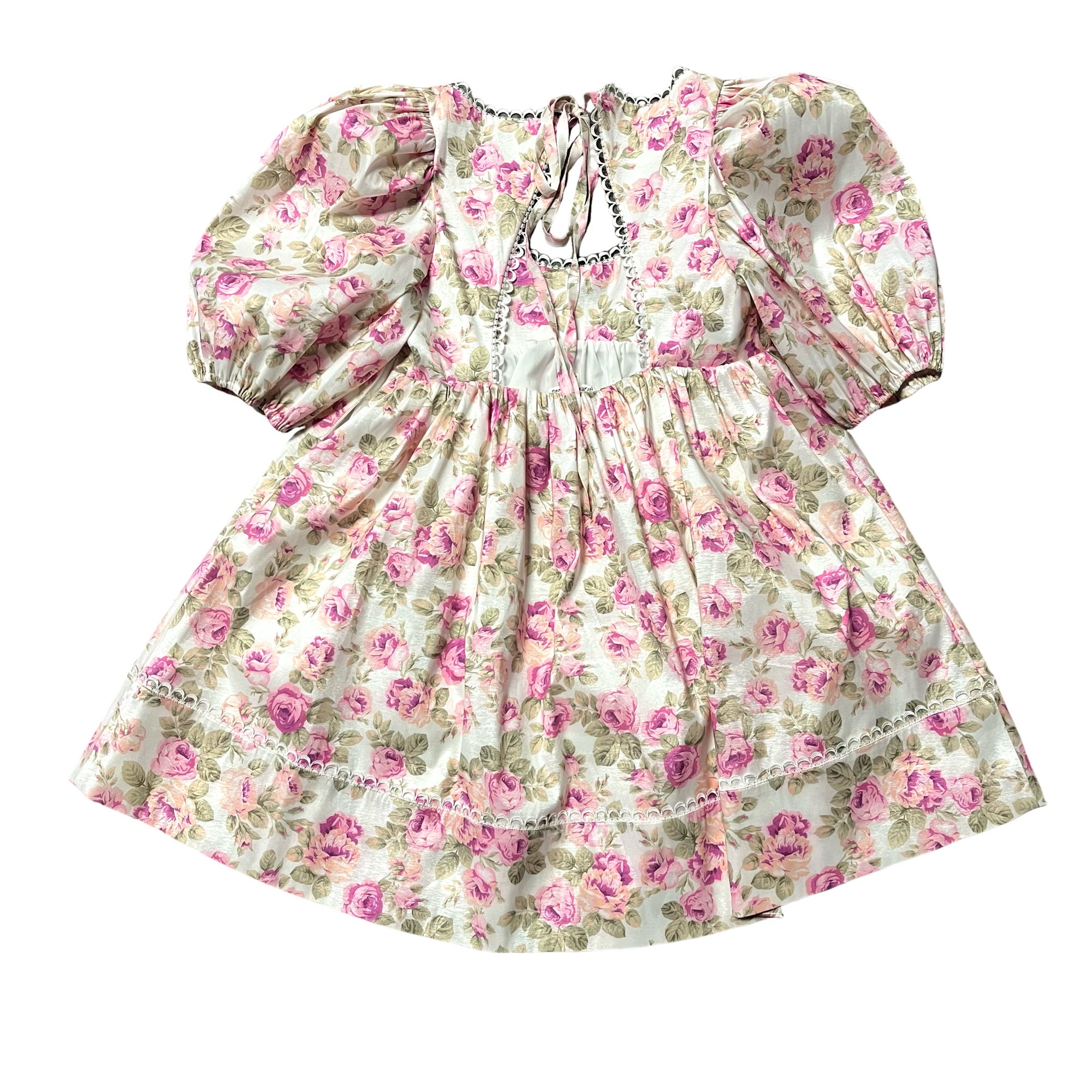 For Love & Lemons Milani Pink Floral Babydoll Puffy Sleeves Mini Dress