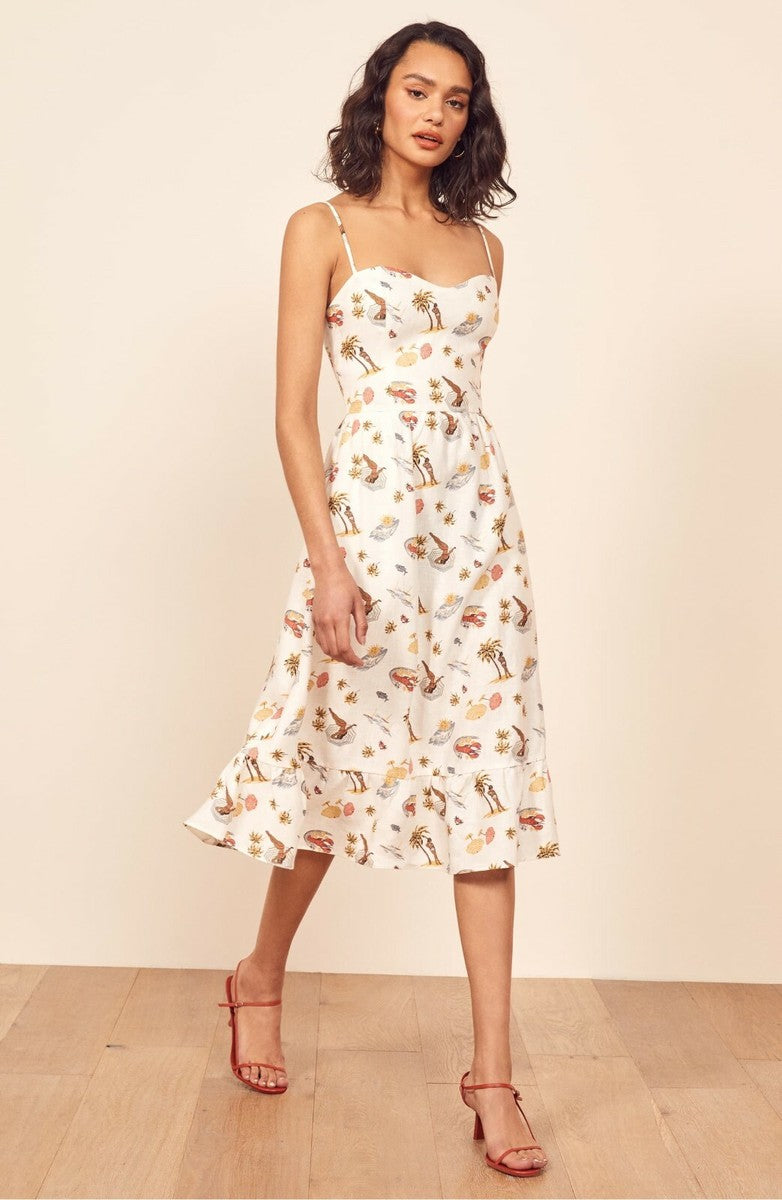 REFORMATION Eileen Linen Midi Dress in Tropez