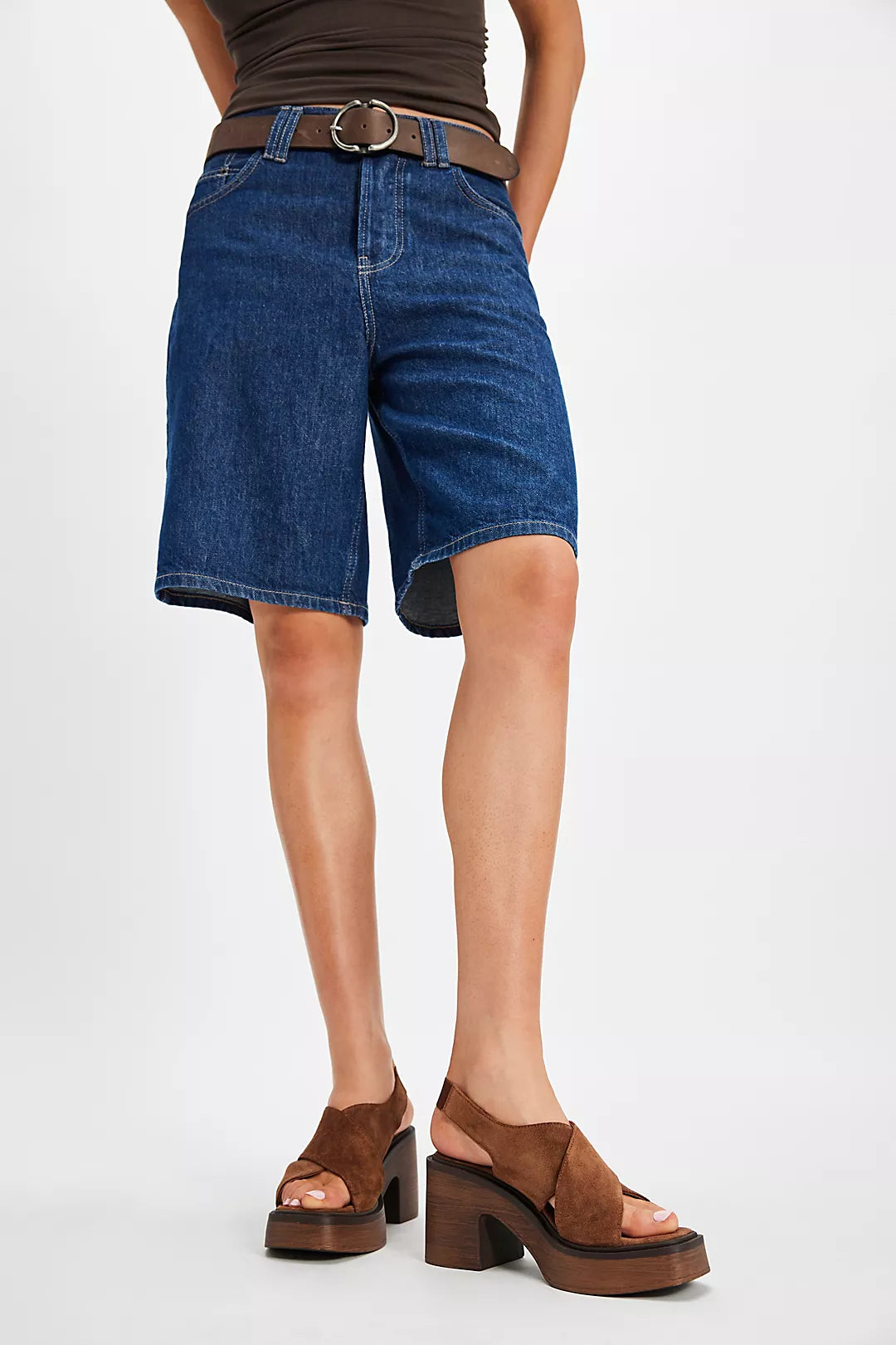 Free People Cora Platform Clogs in Cognac Suede