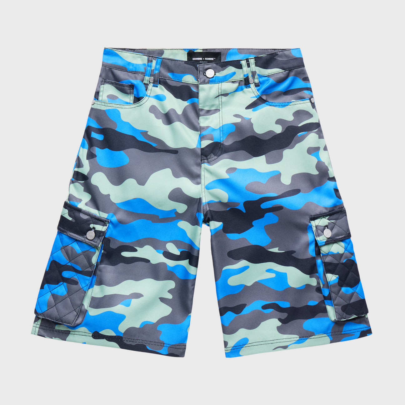 Homme + Femme Echo Cargo Blue Camo Shorts