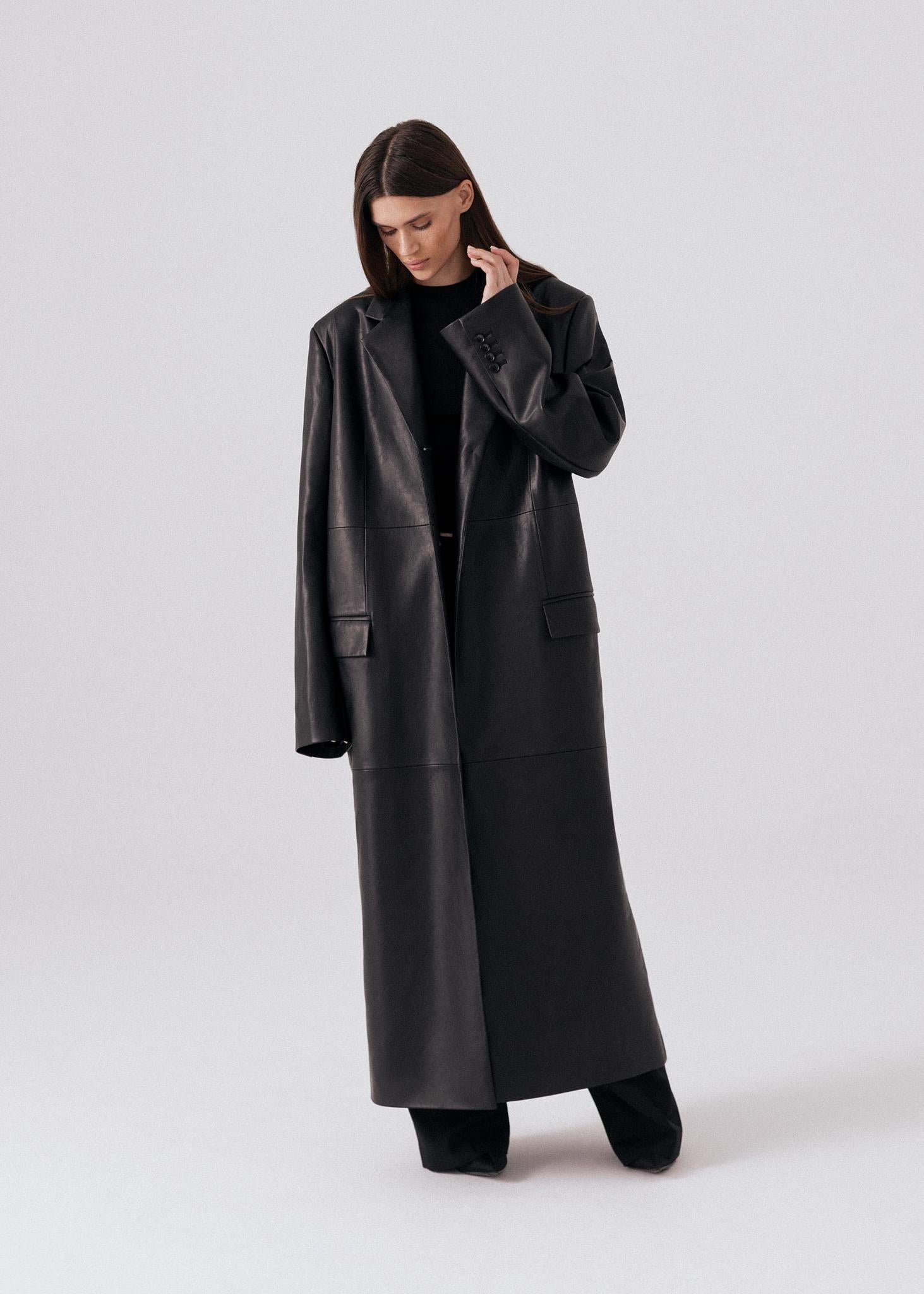 Bazilika Faux Leather Oversized Maxi Coat