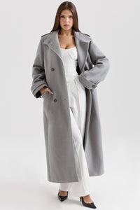 House of CB Grey Double Breasted Funnel Neck Coat