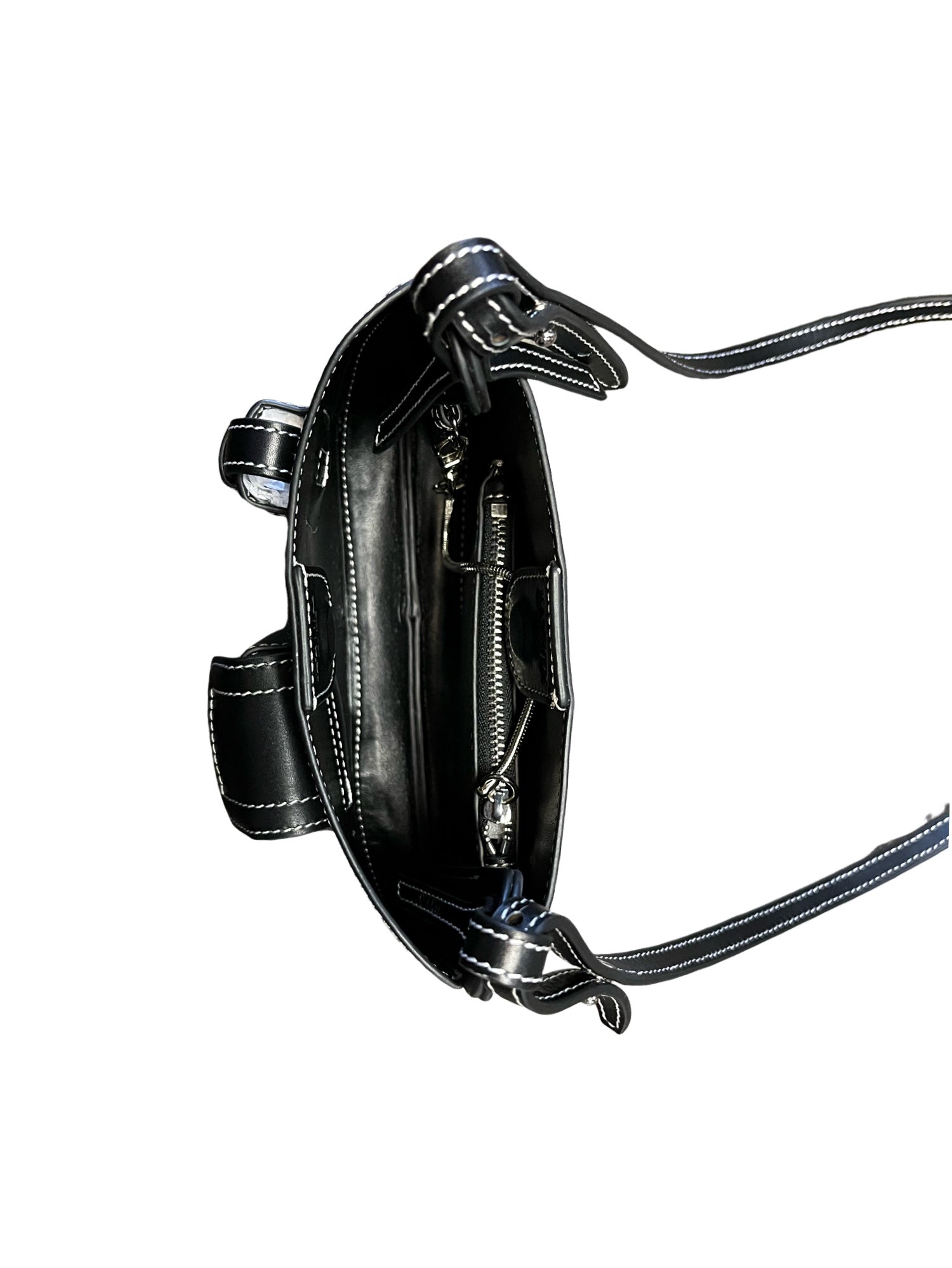 Hanwen Studio Leah Pockets Saddle Purse in Black