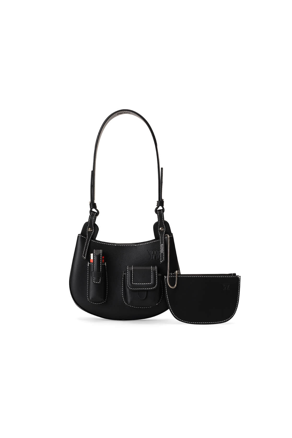 Hanwen Studio Leah Pockets Saddle Purse in Black