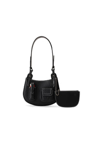 Hanwen Studio Leah Pockets Saddle Purse in Black