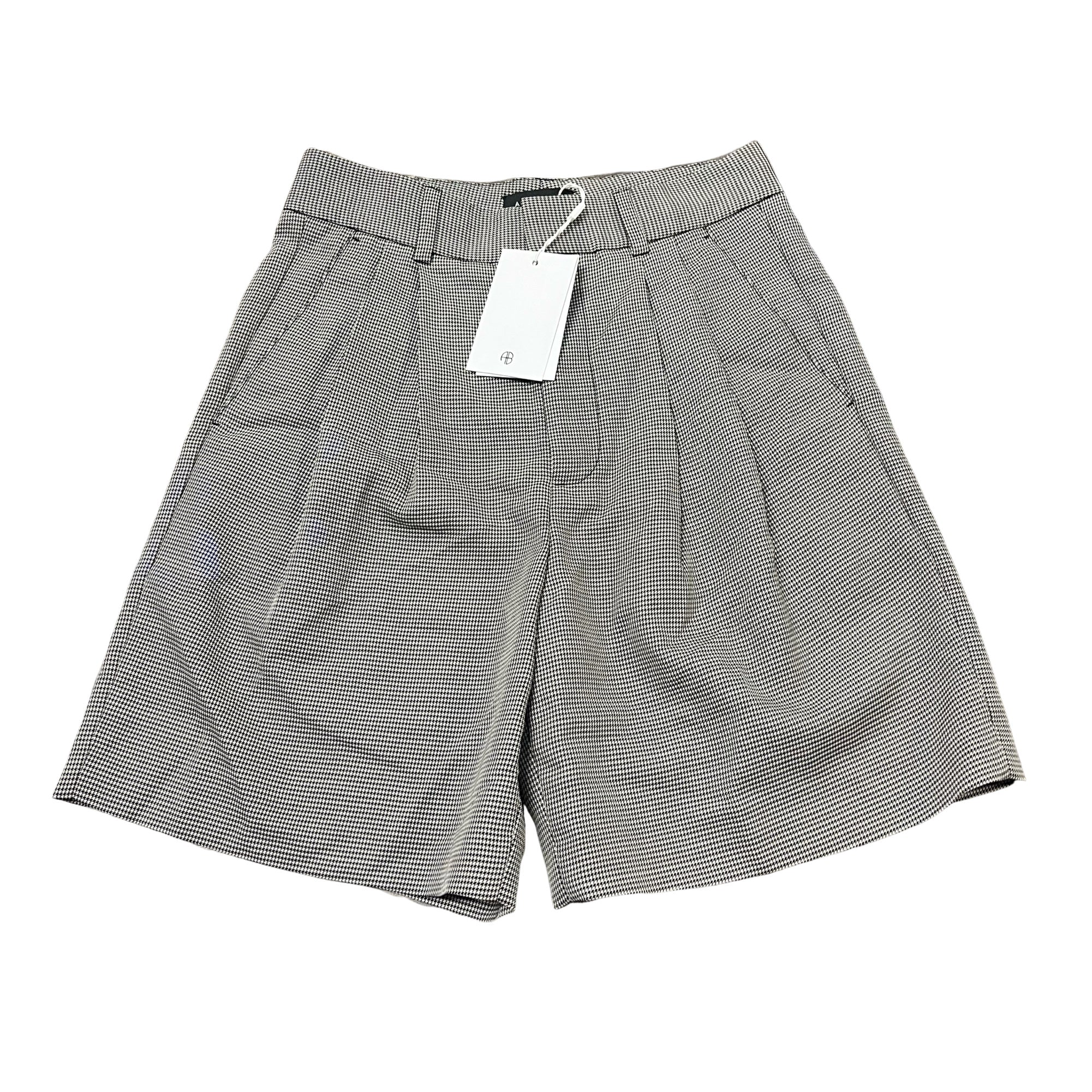 Anine Bing Carrie Pleated Houndstooth Wool-Blend Shorts