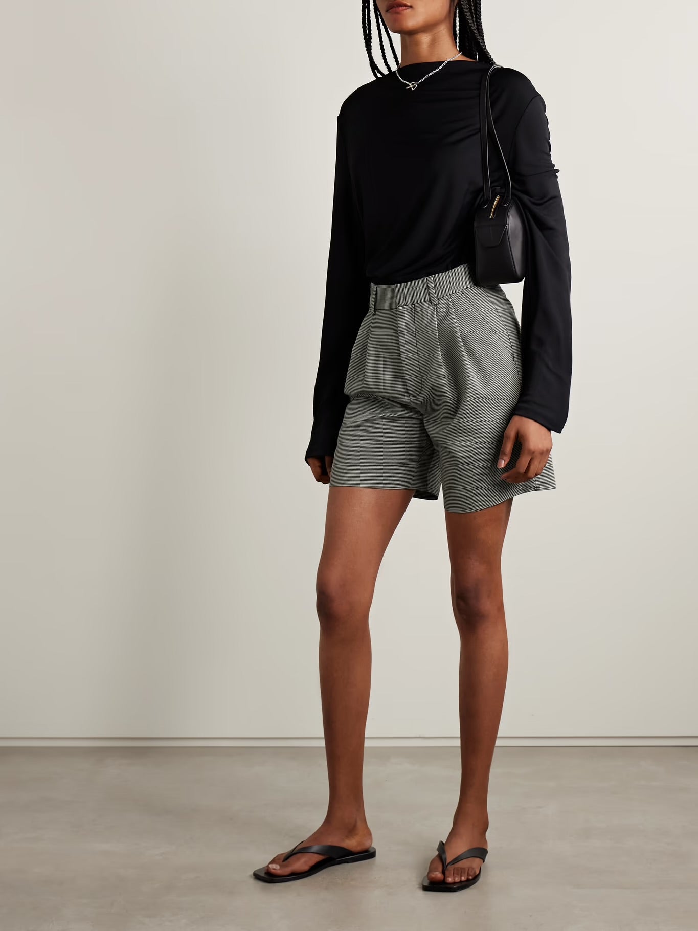 Anine Bing Carrie Pleated Houndstooth Wool-Blend Shorts