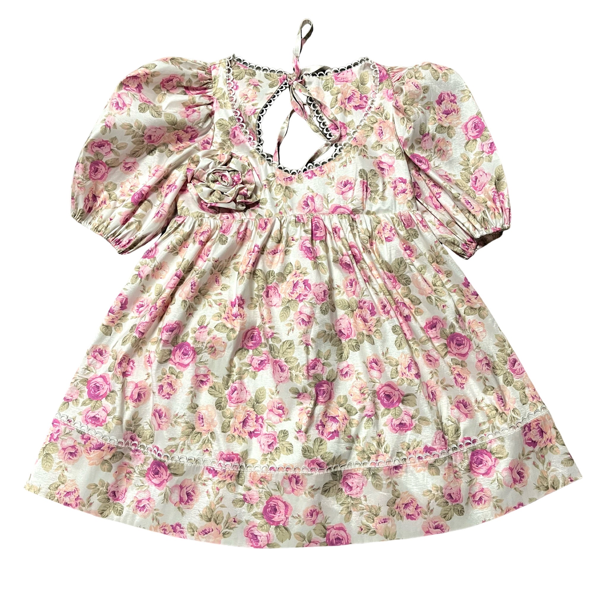 For Love & Lemons Milani Pink Floral Babydoll Puffy Sleeves Mini Dress