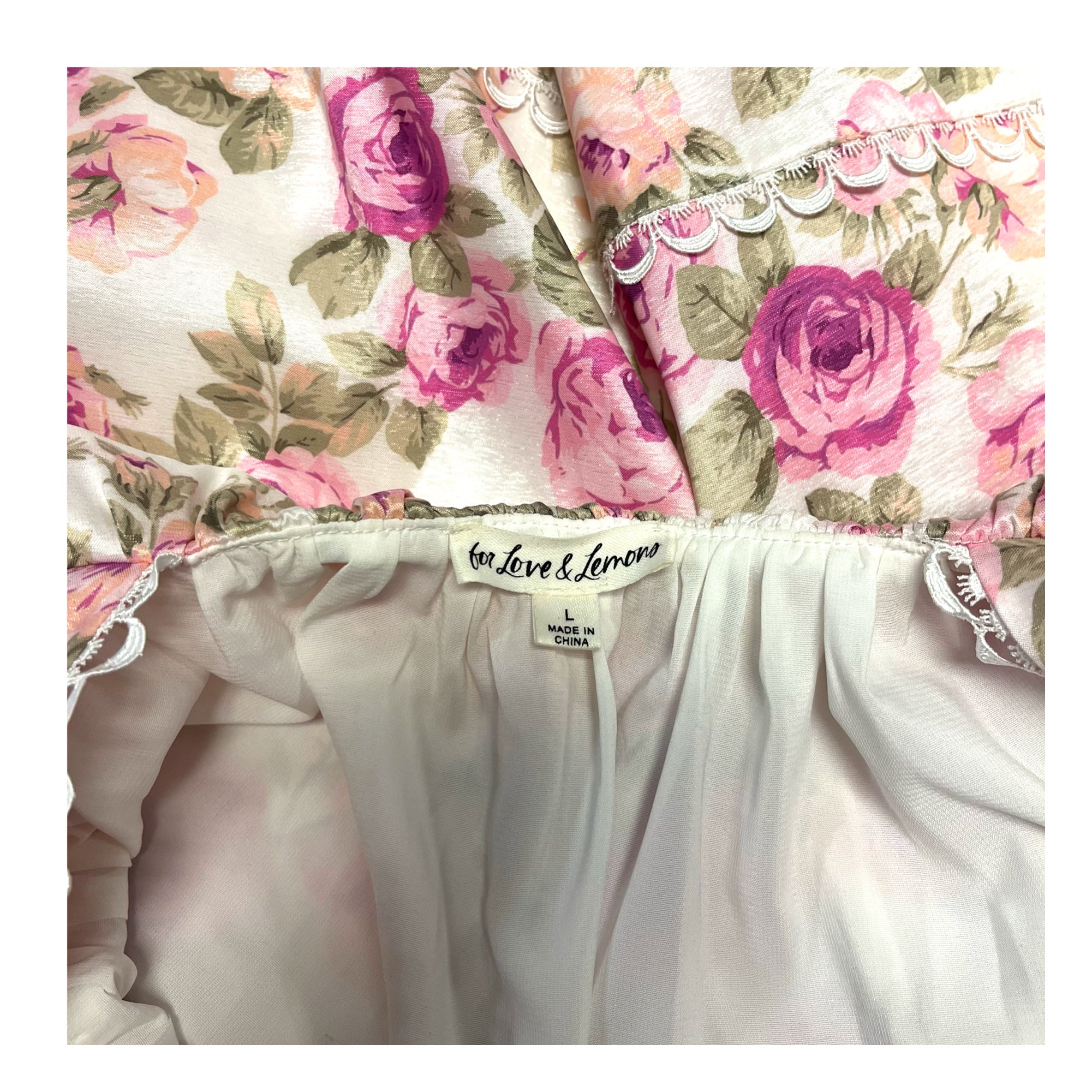 For Love & Lemons Milani Pink Floral Babydoll Puffy Sleeves Mini Dress