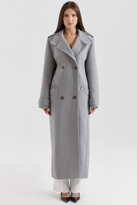 House of CB Grey Double Breasted Funnel Neck Coat