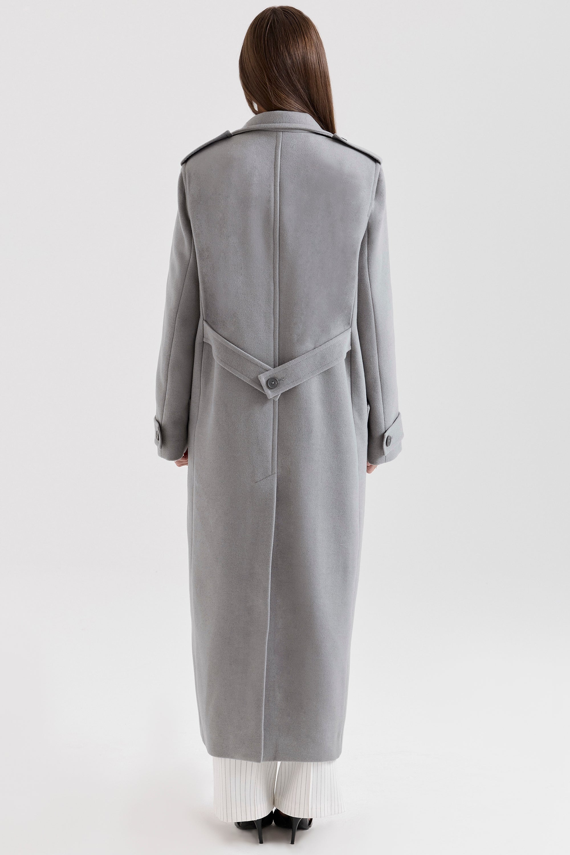 House of CB Grey Double Breasted Funnel Neck Coat