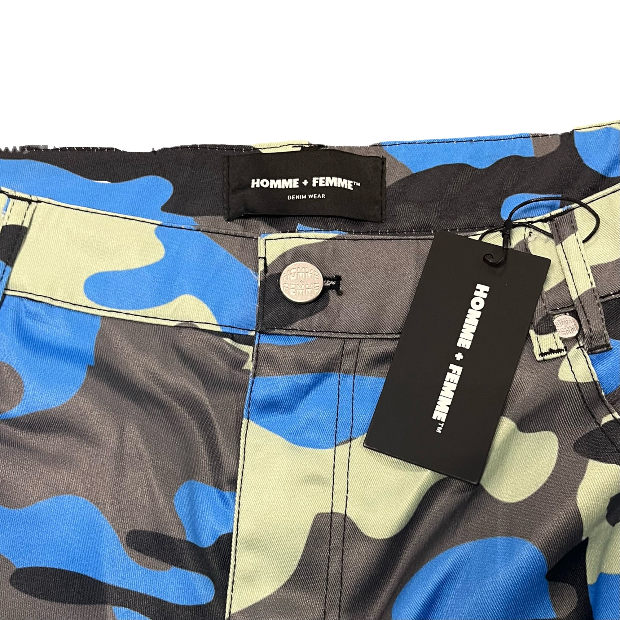 Homme + Femme Echo Cargo Blue Camo Shorts