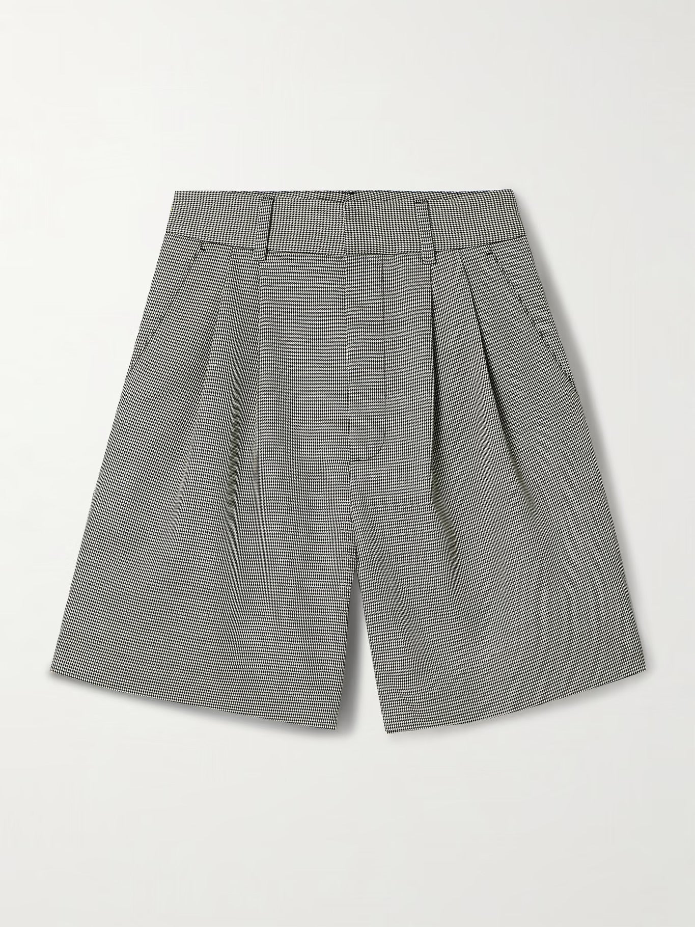 Anine Bing Carrie Pleated Houndstooth Wool-Blend Shorts